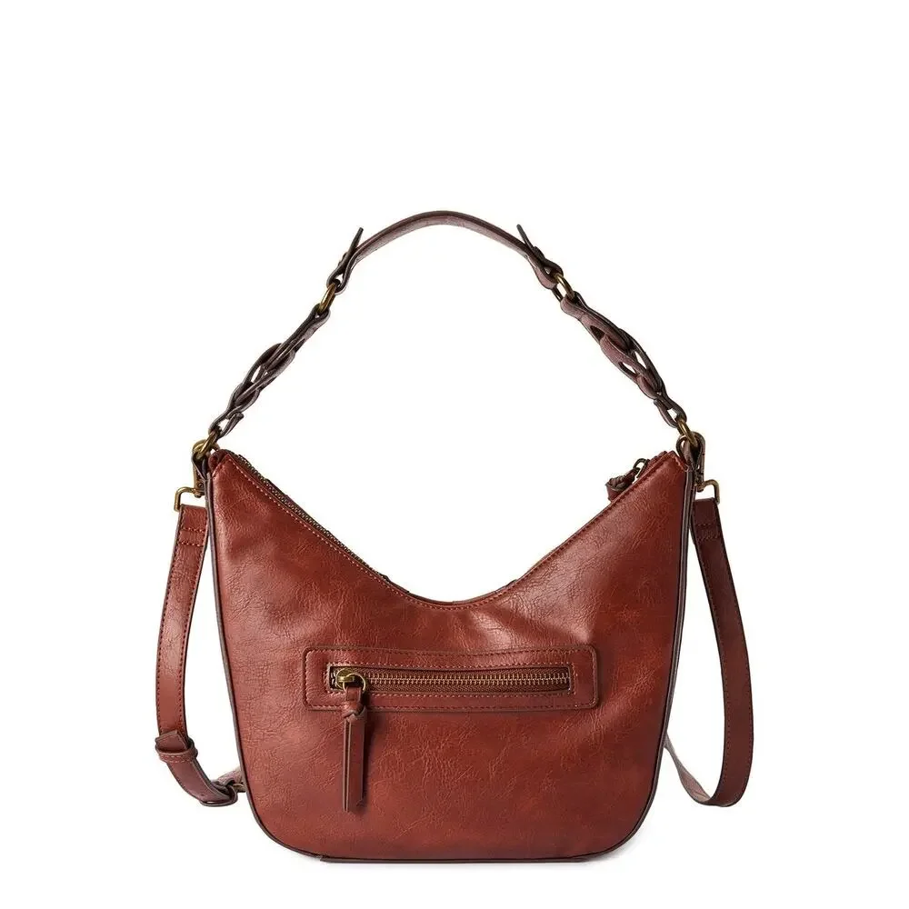 Time and Tru Women's Alice Crossbody Bag Brown Weave NWT